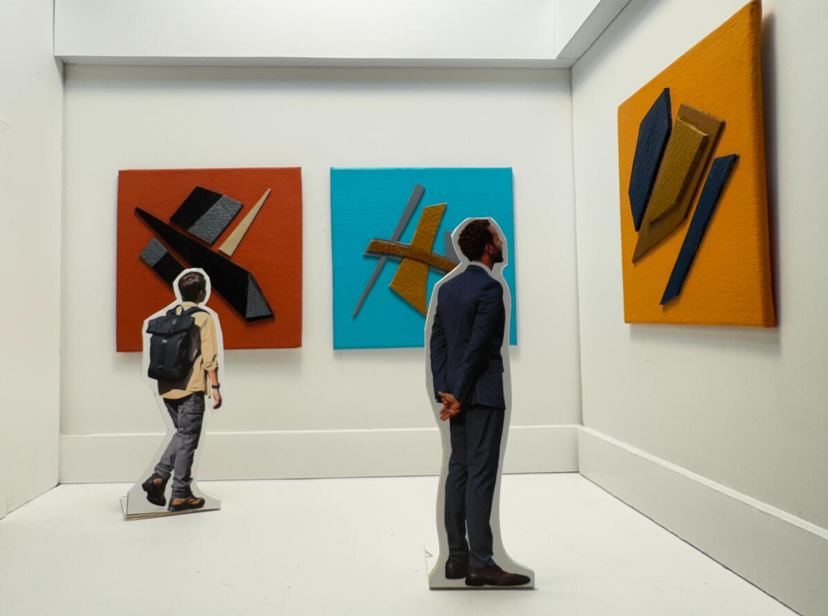 L-R: Rune IV, Rune II, Rune III. Mixed Media on Cradled Panels. Each Approx 5' x 5'.